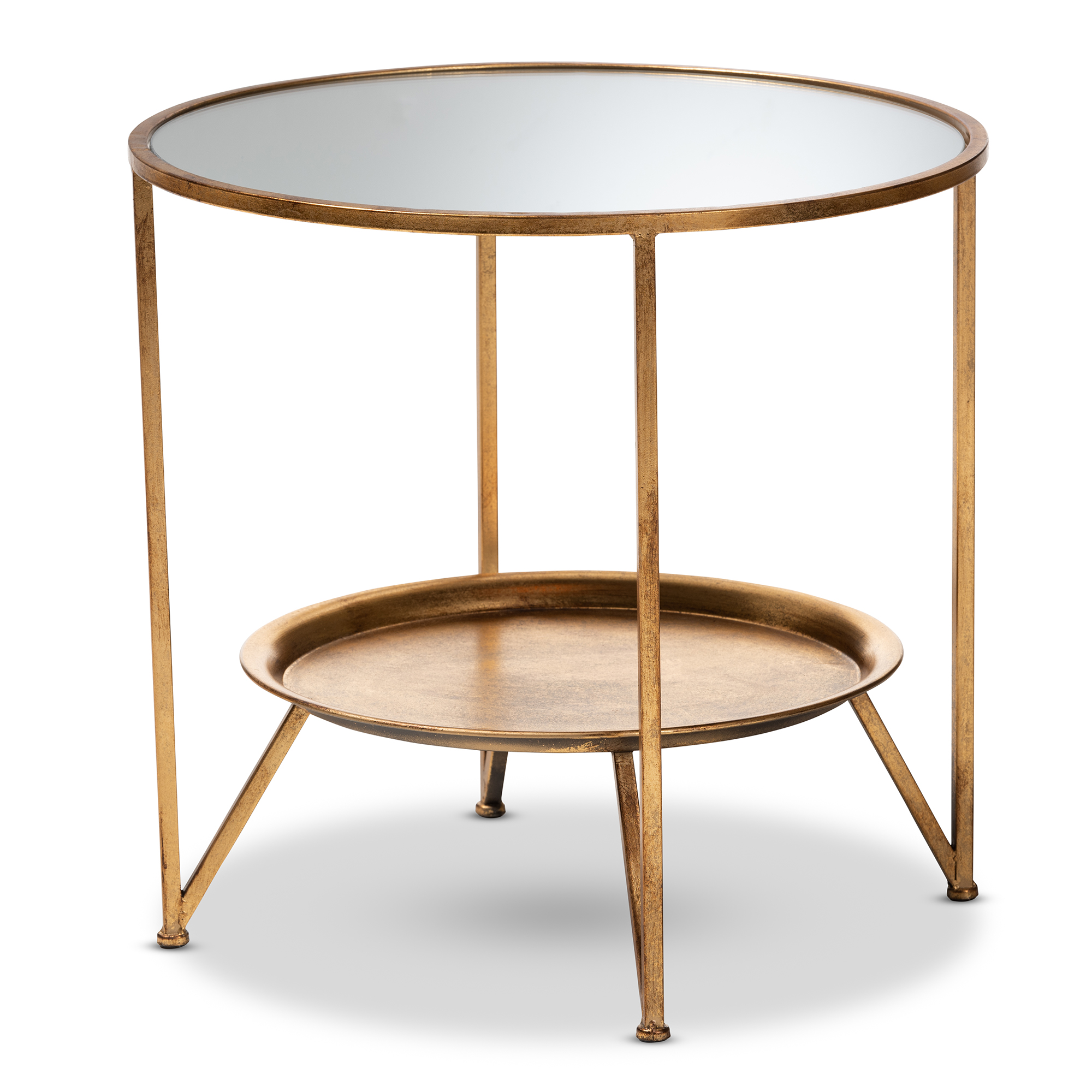 Baxton Studio Tamsin Modern and Contemporary Antique Gold Finished Metal and Mirrored Glass Accent Table with Tray Shelf